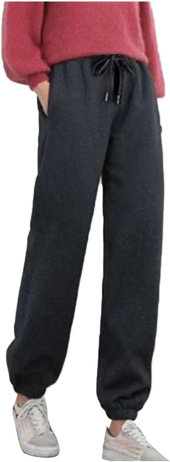 Women's Sherpa Lined Joggers Warm Sweatpants Thermal Athletic Lounge Fleece Pants Drawstring Pocket Sweatpant Trousers