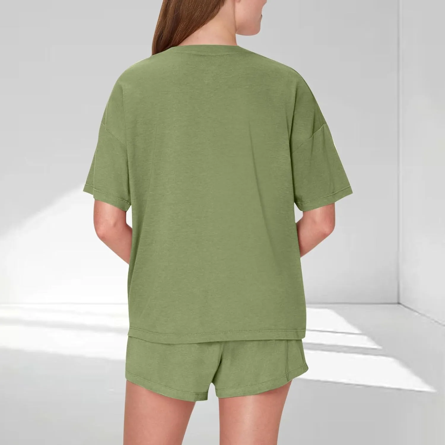 Women's Short Sleeve Pajama Sets 2 Piece Soft Top and Shorts Sleepwear Casual Comfy Crewneck Pjs Lounge Set Tracksuit