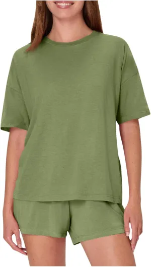 Women's Short Sleeve Pajama Sets 2 Piece Soft Top and Shorts Sleepwear Casual Comfy Crewneck Pjs Lounge Set Tracksuit