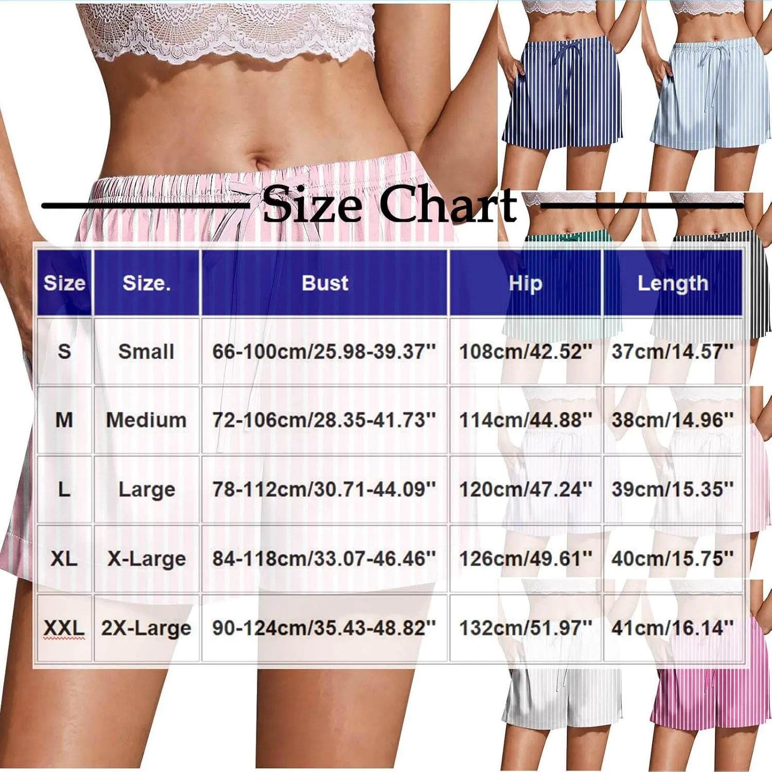 Women's Silk Satin Pajama Shorts Casual Striped Summer Drawstring Pj Bottoms Soft Boxer Sleepwear Lounge Shorts with Pockets