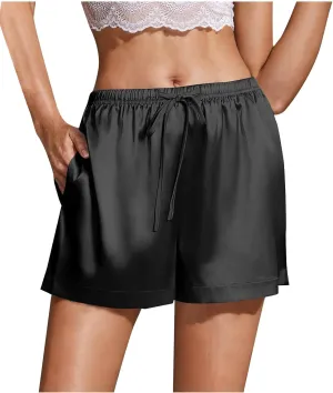 Women's Silk Satin Pajama Shorts Casual Summer Drawstring Sleepwear Pj Bottoms Soft Boxer Lounge Shorts with Pockets