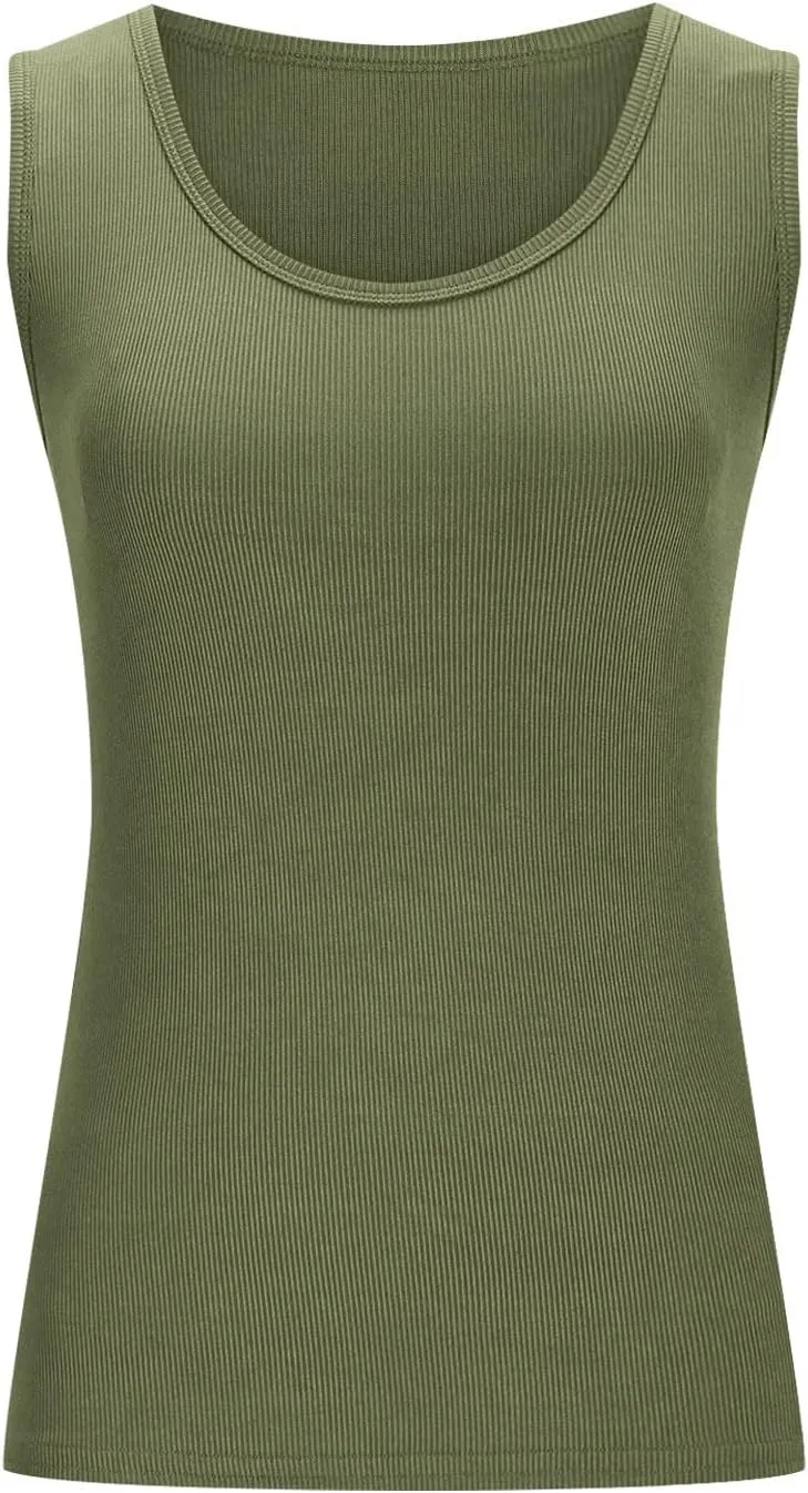 Womens Sleeveless U Neck Tank Tops Knit Ribbed Slim Fit Top Casual Fashion Summer Shirts Yoga Workout Gym Blouses