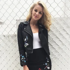 Women's Spring Faux Leather Motorcycle Coat With Embroidery