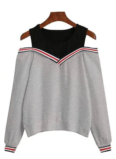 Women's Spring/Autumn Casual Long-Sleeved Off Shoulder Sweatshirt