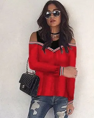 Women's Spring/Autumn Casual Long-Sleeved Off Shoulder Sweatshirt