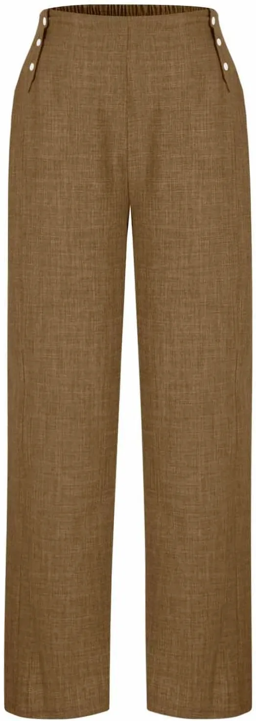 Womens Straight Wide Leg Pants with Pockets High Waisted Button Palazzo Trousers Casual Beach Travel Vacation Outfits