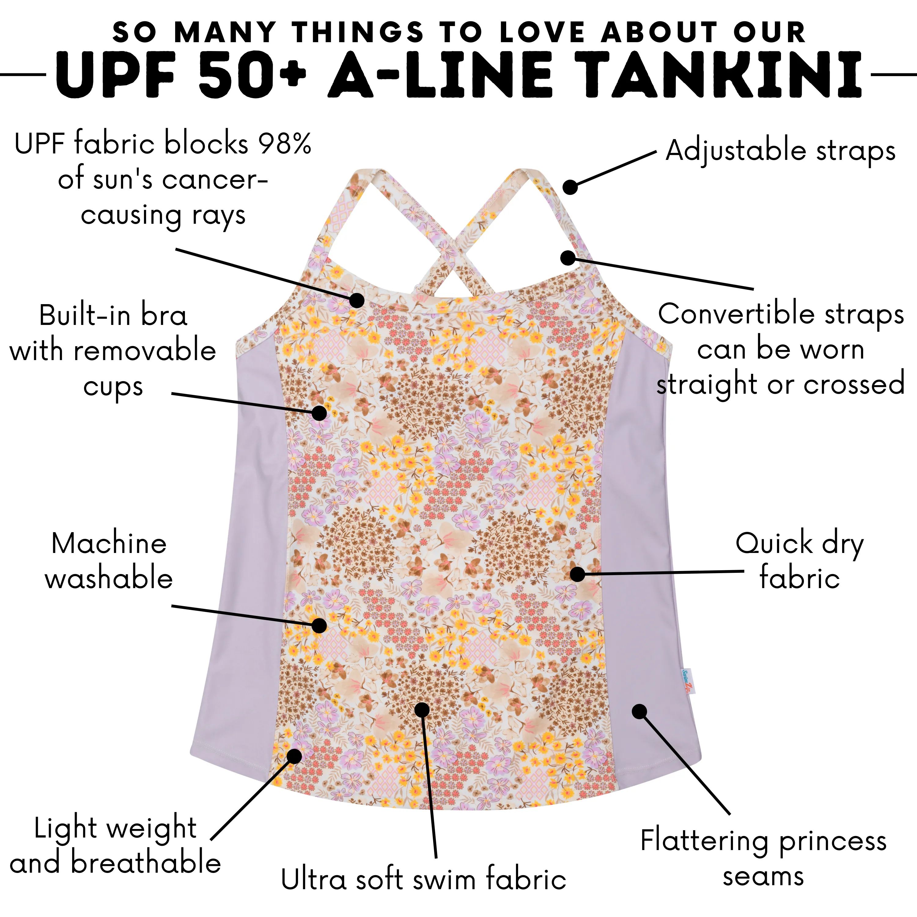 Women’s Strappy A-Line Tankini Top | “Meadows”