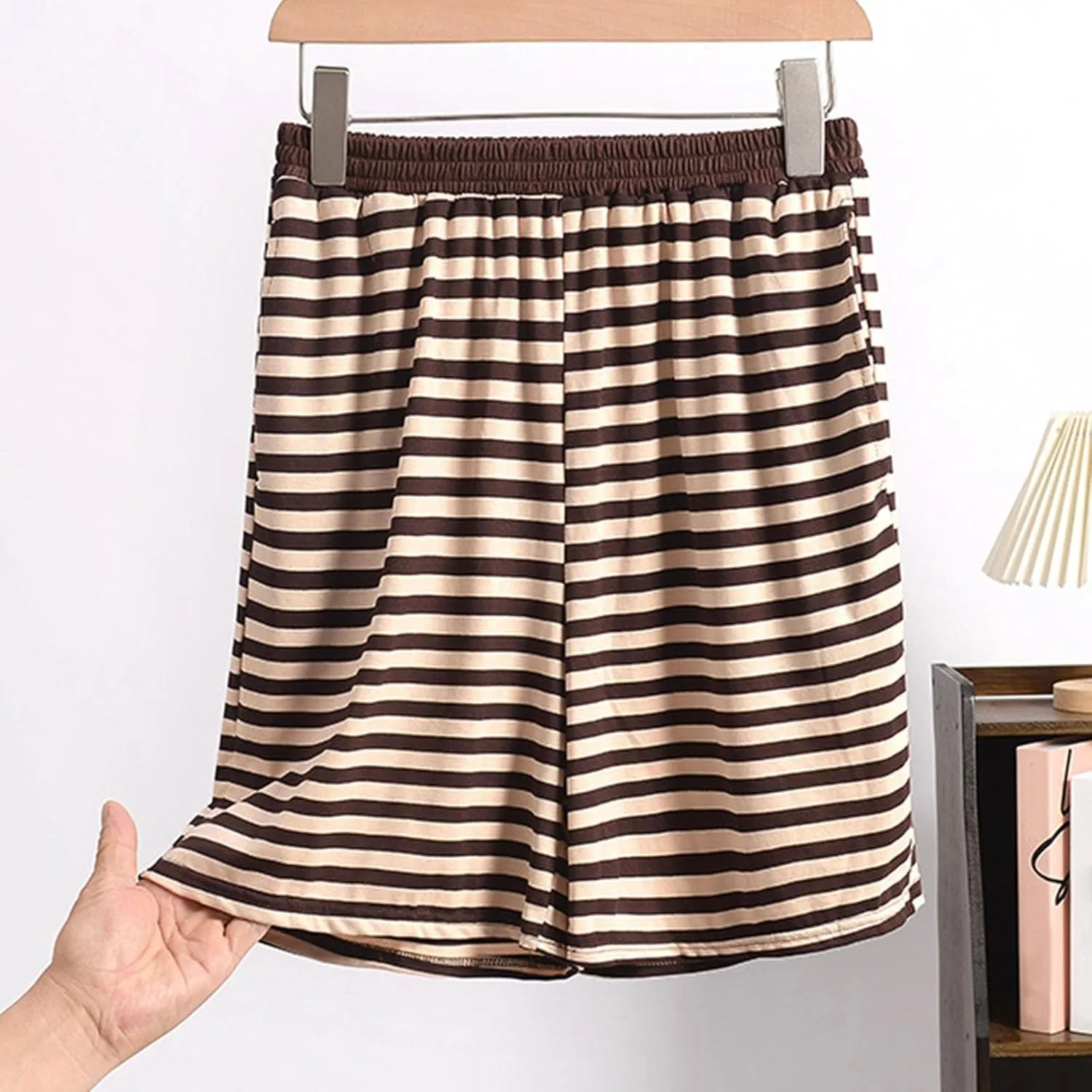 Women's Striped Pajama Shorts Soft Modal Pj's Bottoms Stylish Lounge Boxer Shorts for Sleep Gym Running with Pockets