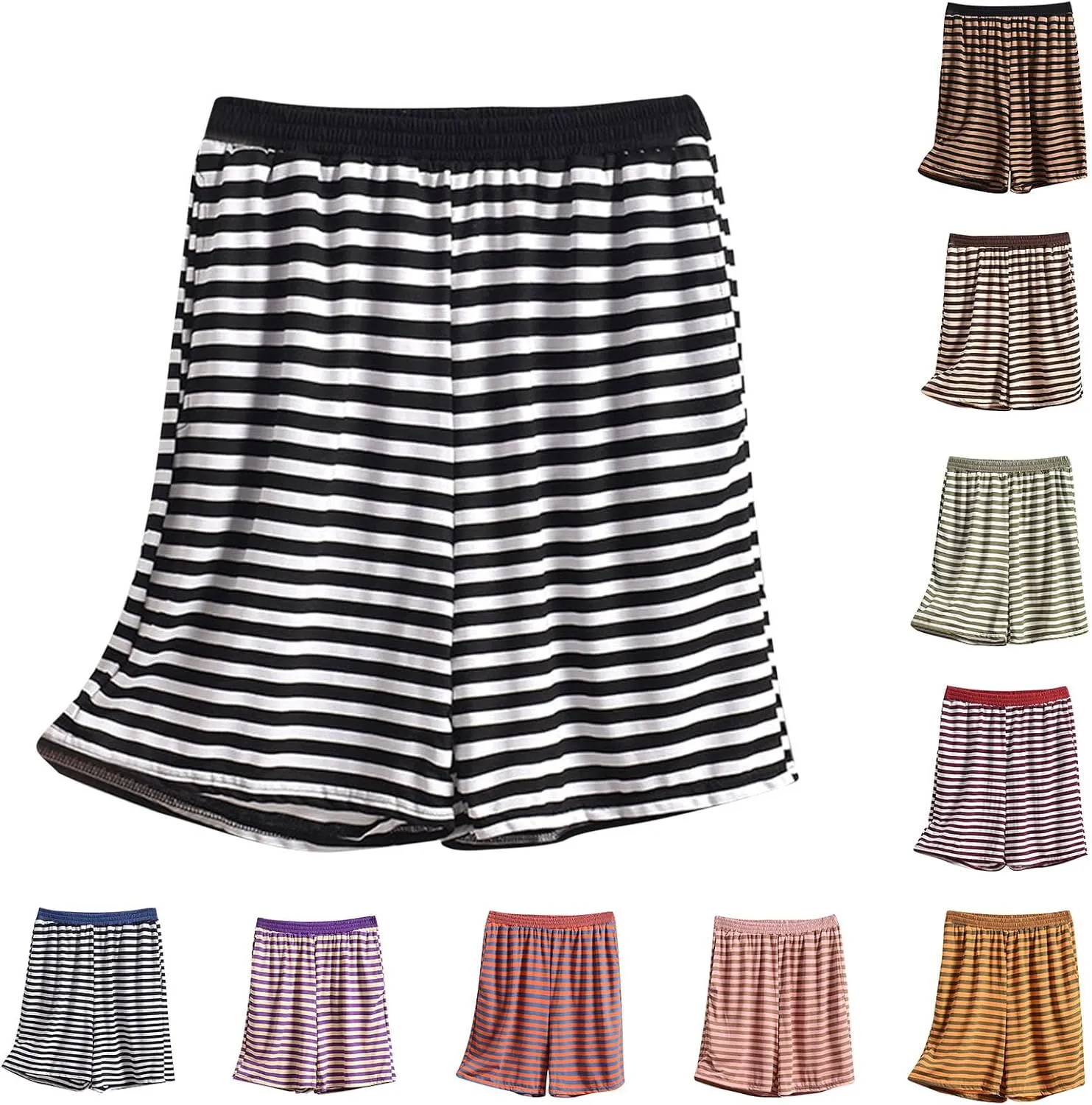 Women's Striped Pajama Shorts Soft Modal Pj's Bottoms Stylish Lounge Boxer Shorts for Sleep Gym Running with Pockets