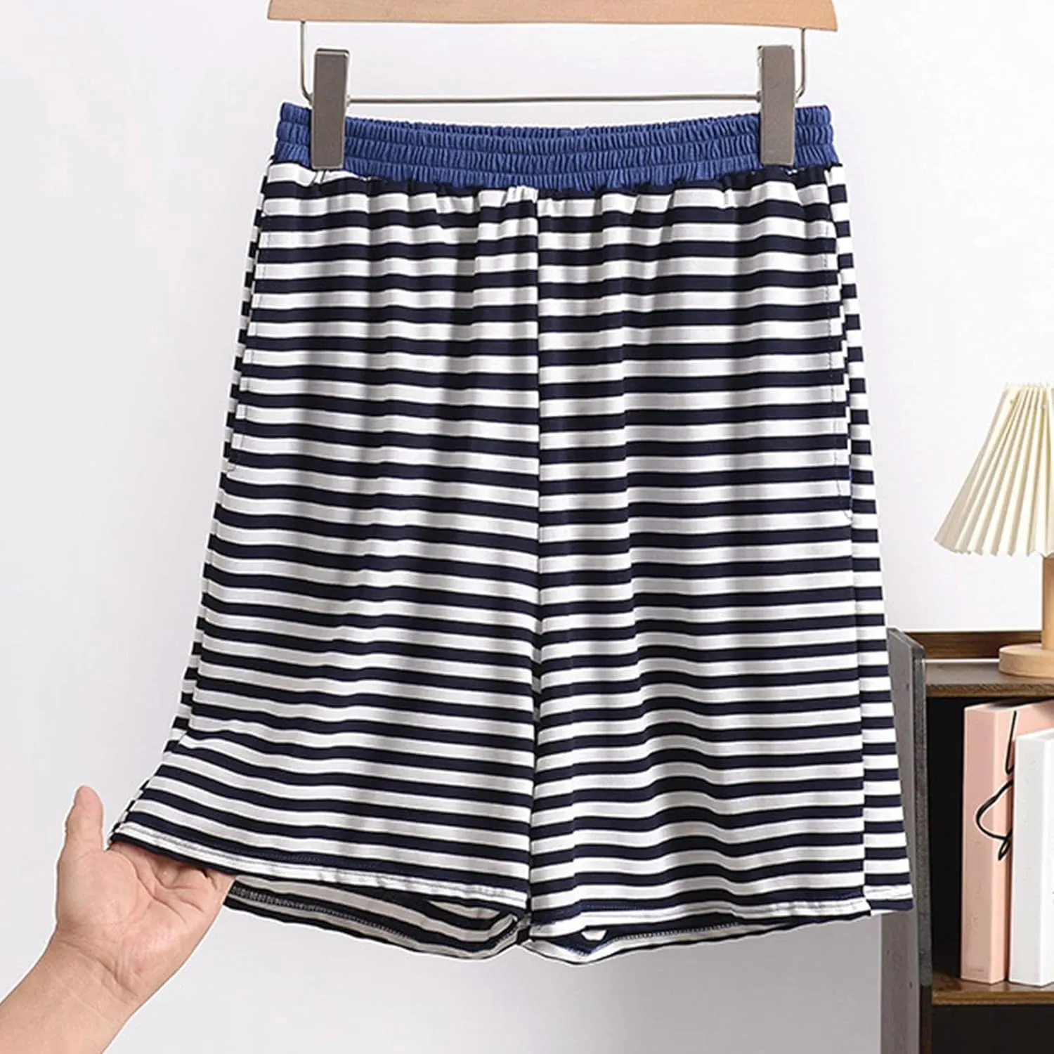 Women's Striped Pajama Shorts Soft Modal Pj's Bottoms Stylish Lounge Boxer Shorts for Sleep Gym Running with Pockets