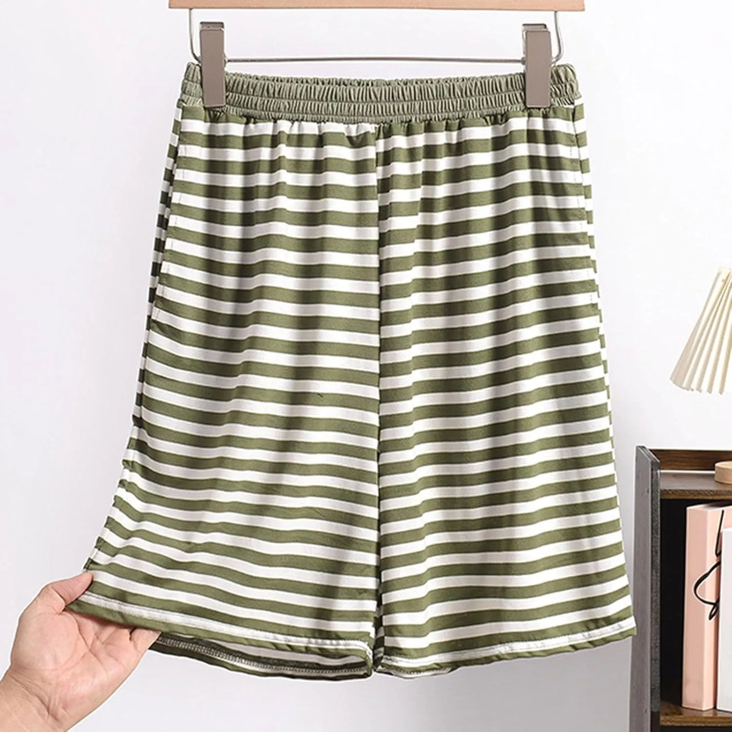 Women's Striped Pajama Shorts Soft Modal Pj's Bottoms Stylish Lounge Boxer Shorts for Sleep Gym Running with Pockets