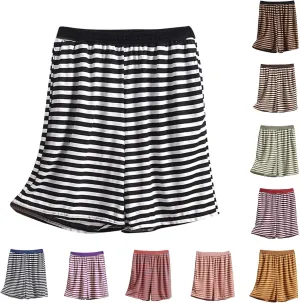 Women's Striped Pajama Shorts Soft Modal Pj's Bottoms Stylish Lounge Boxer Shorts for Sleep Gym Running with Pockets