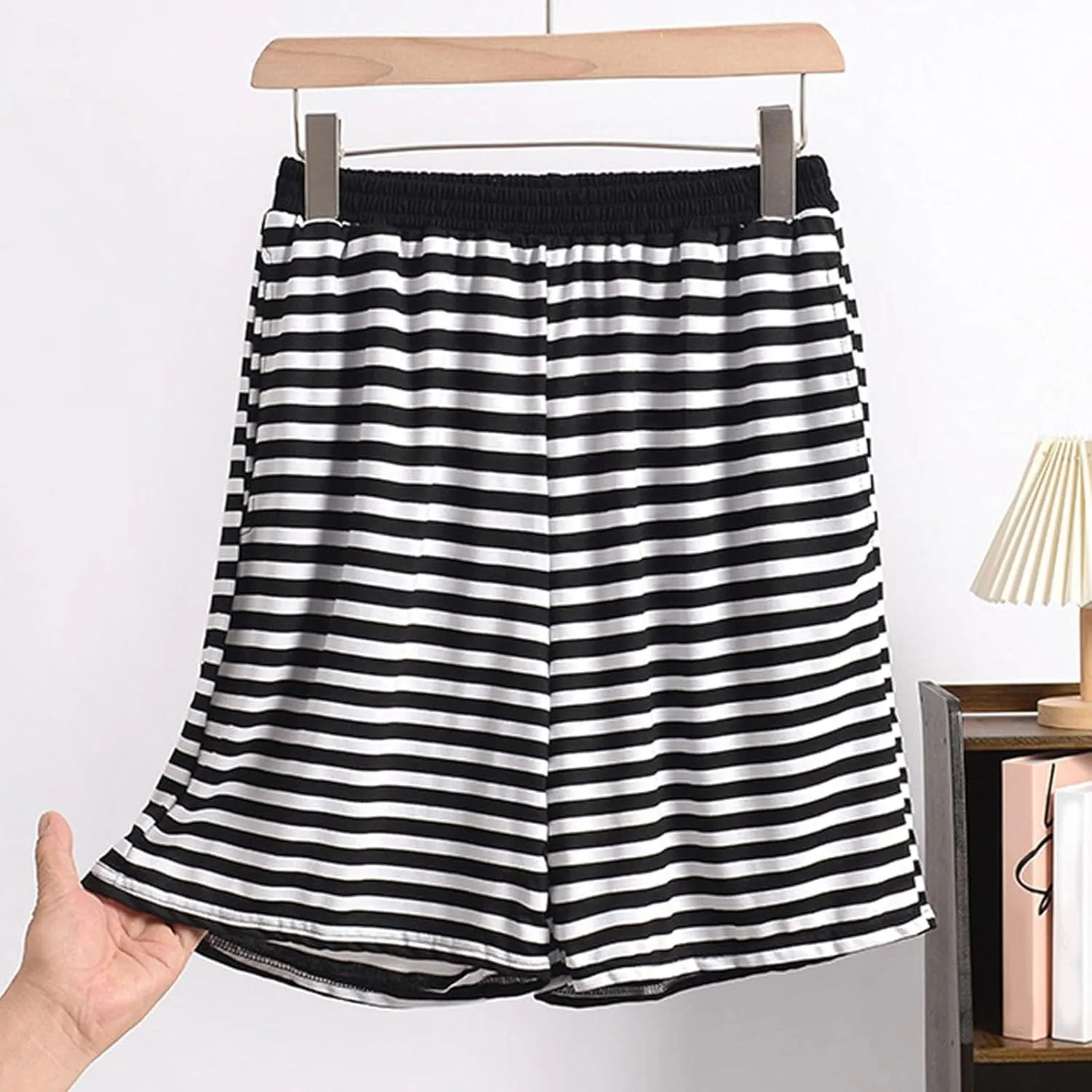 Women's Striped Pajama Shorts Soft Modal Pj's Bottoms Stylish Lounge Boxer Shorts for Sleep Gym Running with Pockets