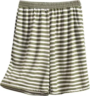 Women's Striped Pajama Shorts Soft Modal Pj's Bottoms Stylish Lounge Boxer Shorts for Sleep Gym Running with Pockets