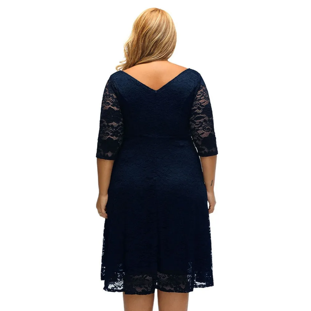 Women's Summer A-Line 3/4 Sleeve Dress With Floral Lace