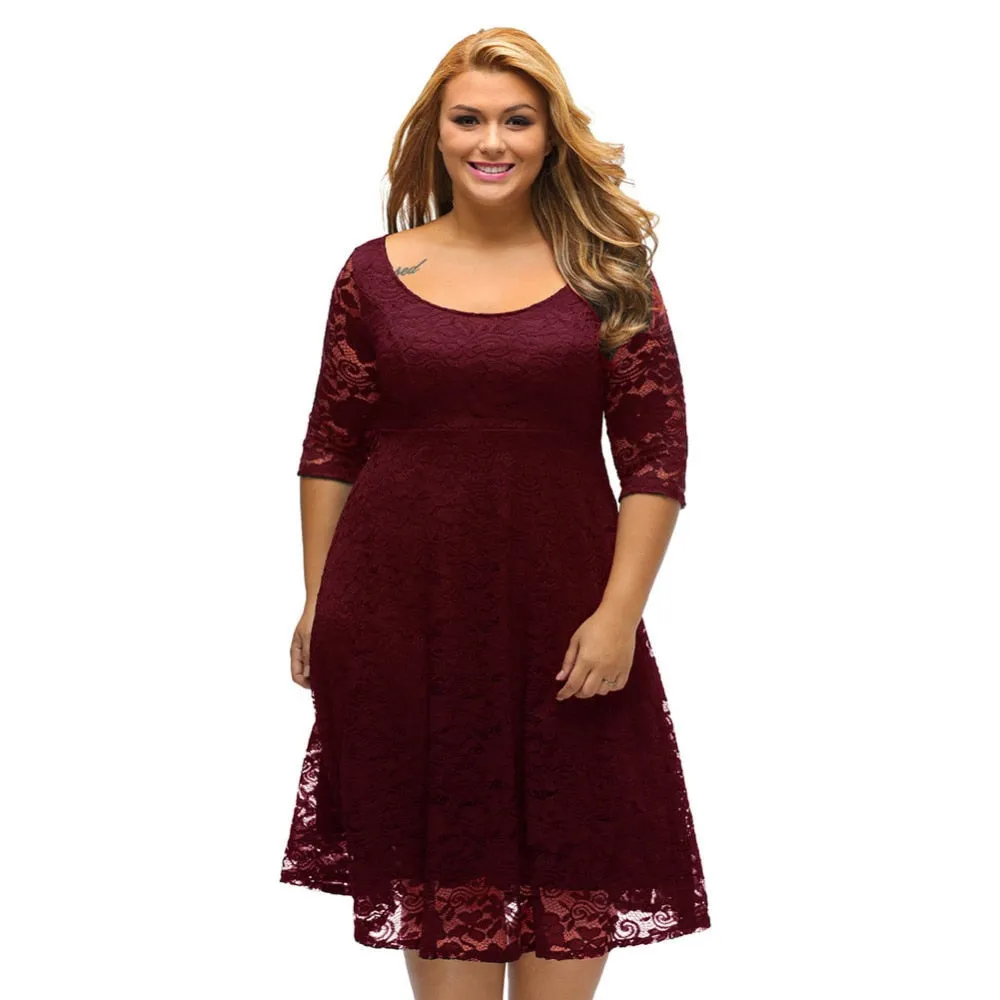 Women's Summer A-Line 3/4 Sleeve Dress With Floral Lace