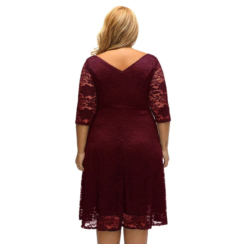 Women's Summer A-Line 3/4 Sleeve Dress With Floral Lace
