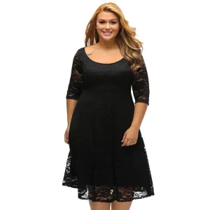 Women's Summer A-Line 3/4 Sleeve Dress With Floral Lace