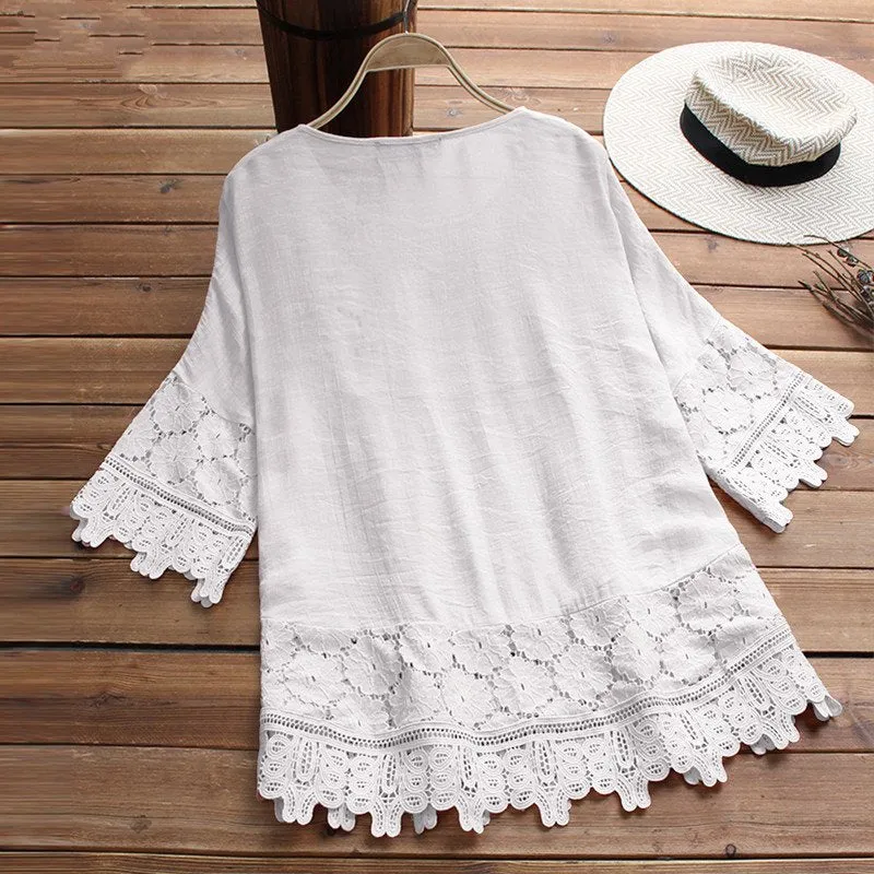 Women's Summer Casual Lace O-Neck Blouse | Plus Size