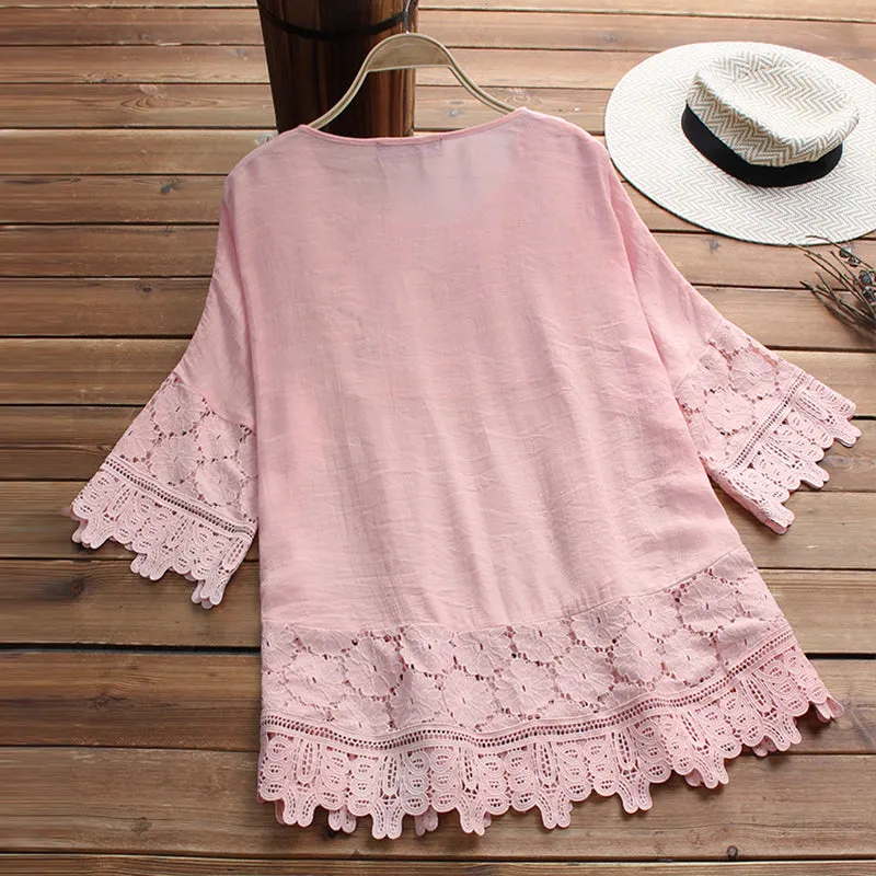 Women's Summer Casual Lace O-Neck Blouse | Plus Size
