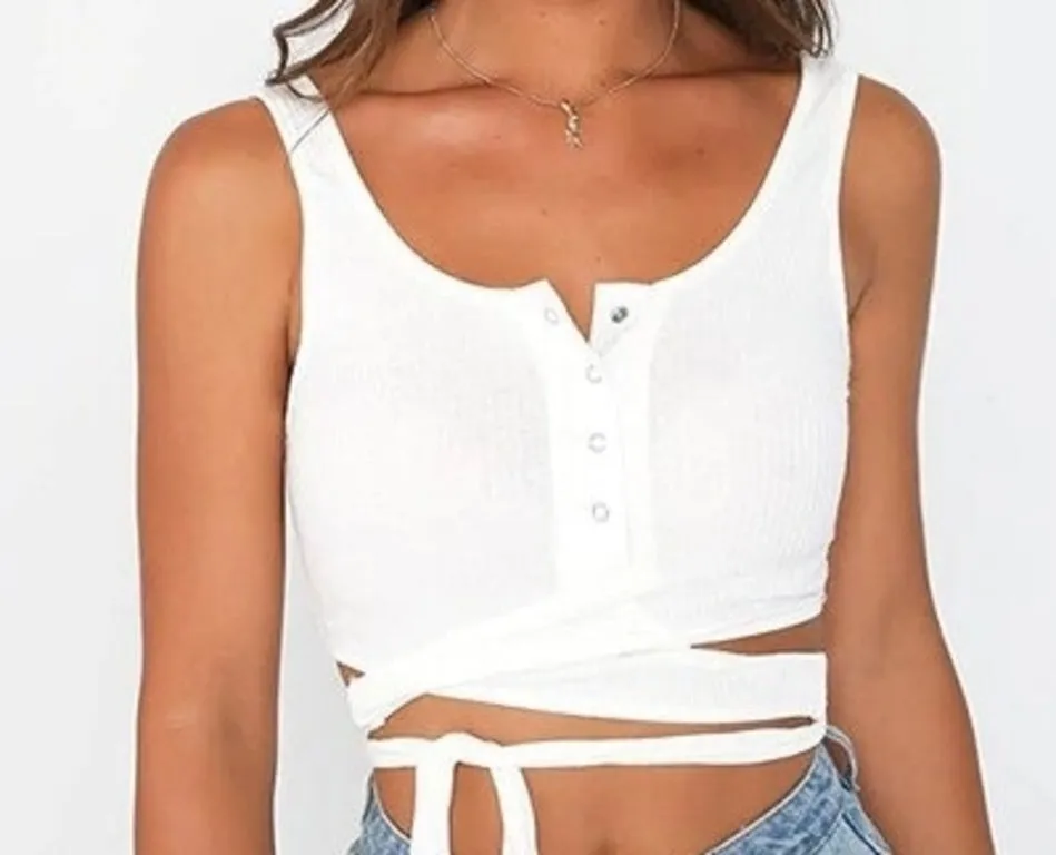 Women's Summer Cotton Wrap Stretch Lace-Up Crop Top With Bow