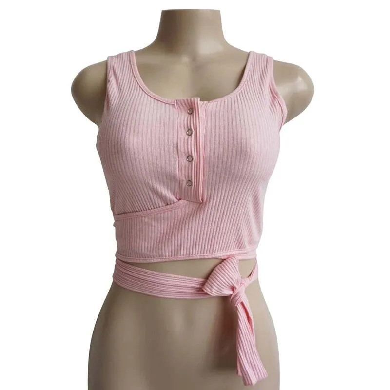 Women's Summer Cotton Wrap Stretch Lace-Up Crop Top With Bow