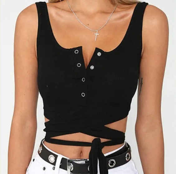 Women's Summer Cotton Wrap Stretch Lace-Up Crop Top With Bow