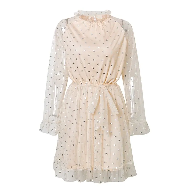 Women's Summer Mesh A-Line Patchwork High-Waist Dress