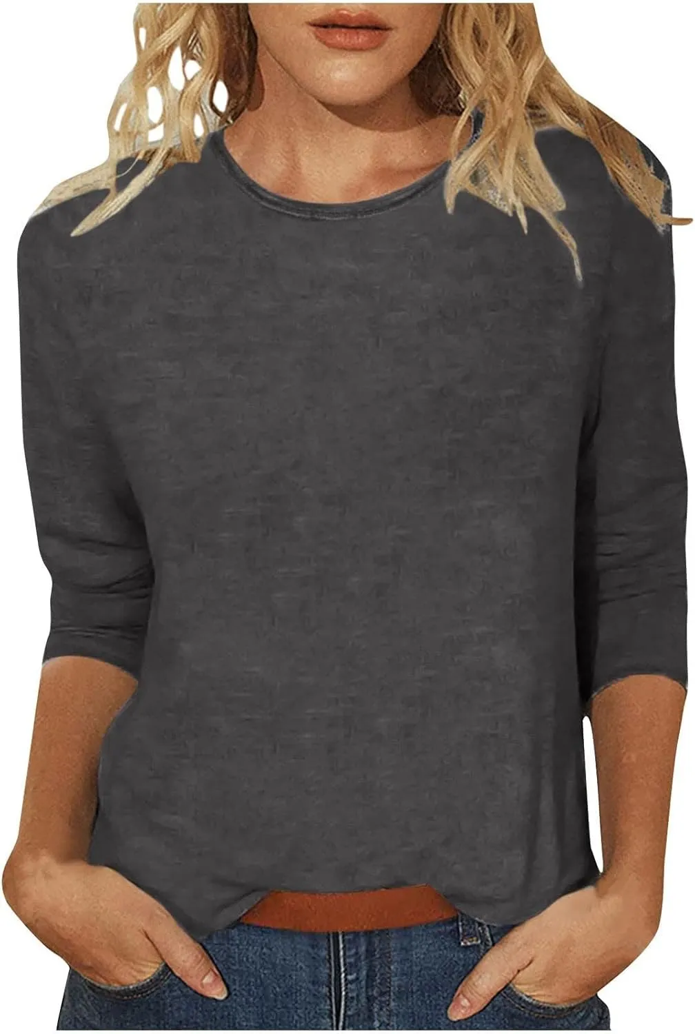 Womens Summer Tops Fashion Cute Daisy Print Shirts 3/4 Sleeve Casual Crewneck T Shirt Trendy Plus Size Tunic Blouses