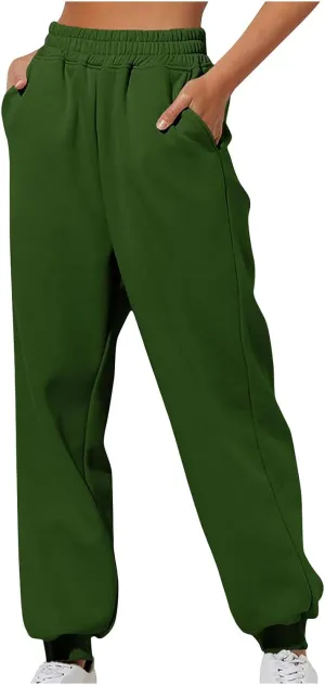 Women's Sweatpants Baggy Wide Leg Joggers High Elastic Waist Running Pants Lounge Cinch Bottom Trousers with Pockets