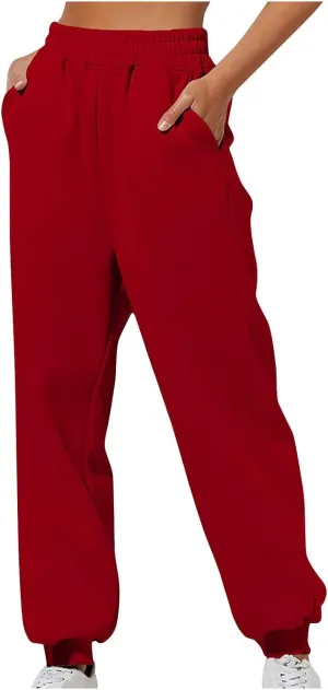 Women's Sweatpants Baggy Wide Leg Joggers High Elastic Waist Running Pants Lounge Cinch Bottom Trousers with Pockets