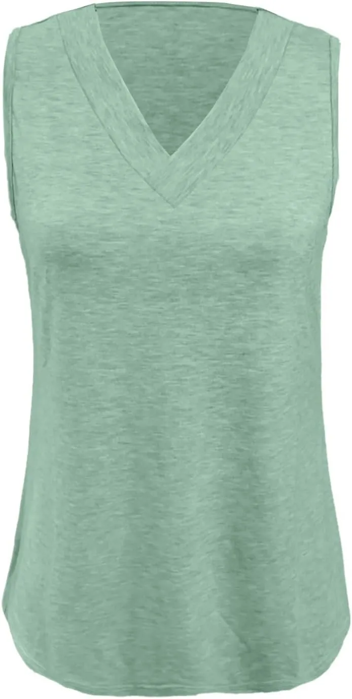 Women's Tank Tops 2025 Sleeveless Summer Vacation Beach Tee Shirts Loose Fit Solid Color T Shirts