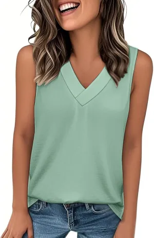 Women's Tank Tops 2025 Sleeveless Summer Vacation Beach Tee Shirts Loose Fit Solid Color T Shirts
