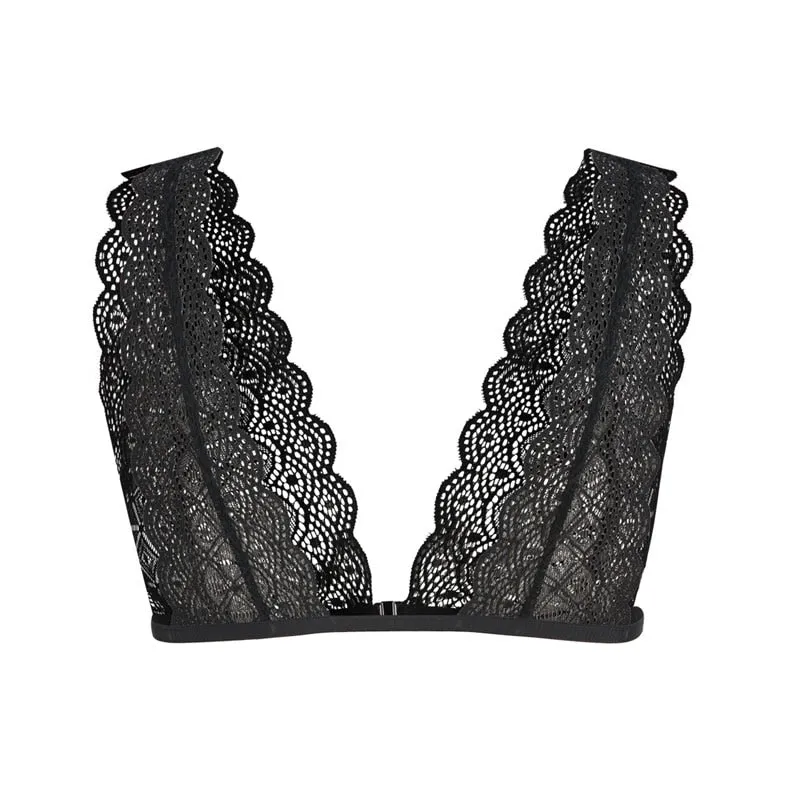 Women's Thin Backless Black Lace Bra