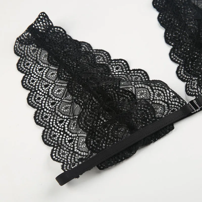 Women's Thin Backless Black Lace Bra