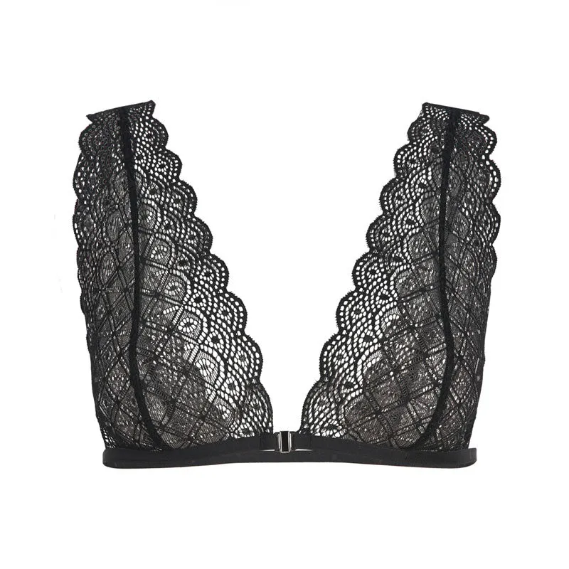 Women's Thin Backless Black Lace Bra