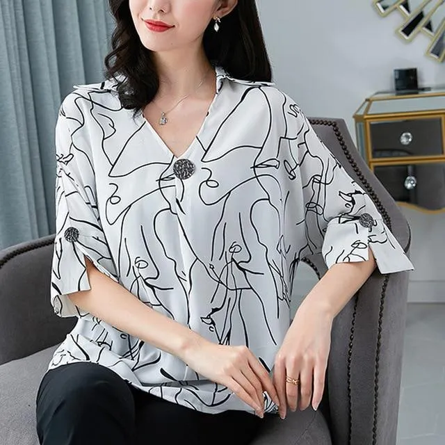 Women's Tops Chiffon L-7XL Fashion Designer Summer T-Shirts (Plus Size)