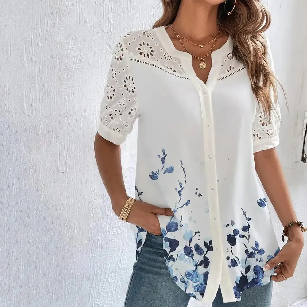 Women's Transparent Panel Fashion Designer Blouse T-Shirts (Plus Size)