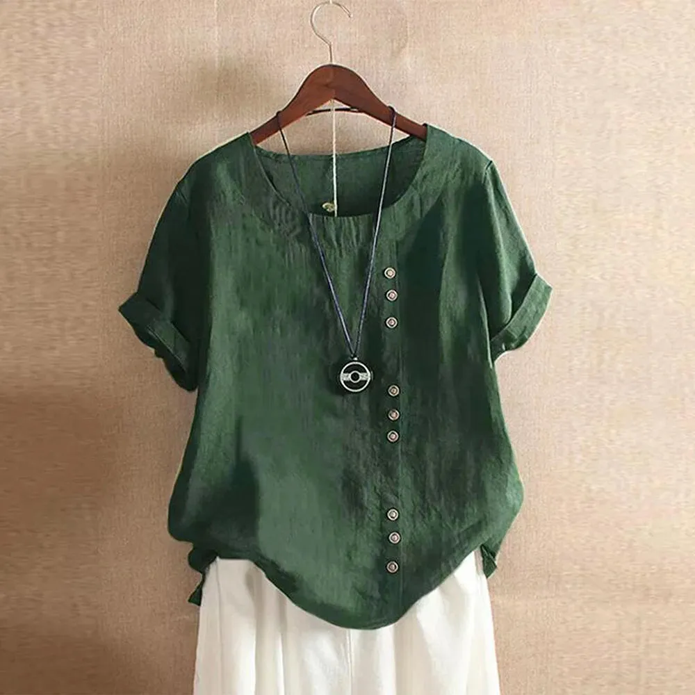 Women's Tunic 5XL Linen Button Fashion Designer T-Shirts (Plus Size)