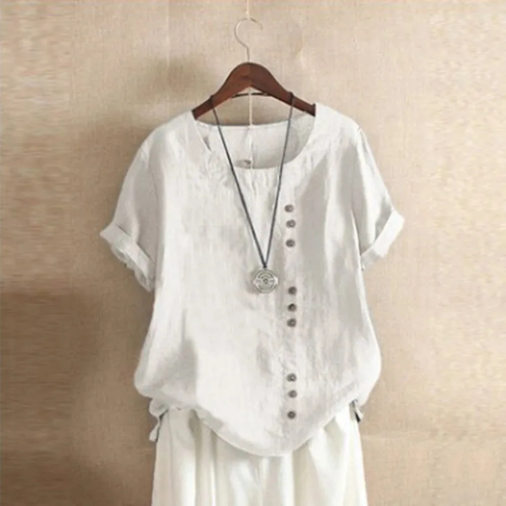Women's Tunic 5XL Linen Button Fashion Designer T-Shirts (Plus Size)