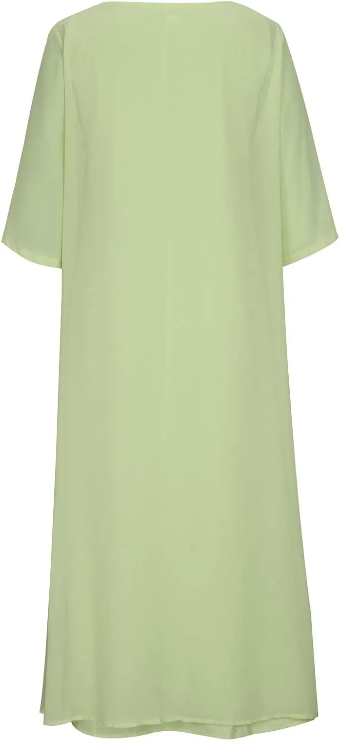 Womens Two-Piece Set Floral Print Midi Sleeveless Dress with Cardigan Chiffon Flowy Plus Size Wedding Guest Dresses