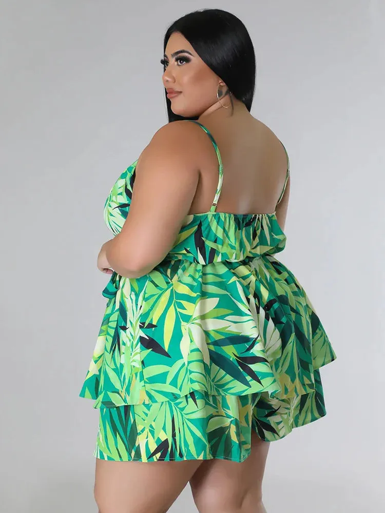 Women's V Neck 4XL Playsuits Fashion Designer Rompers (Plus Size)
