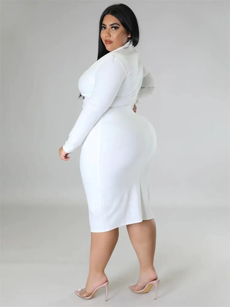 Women's V Neck High Collar Fashion Designer 4XL Midi Dresses (Plus Size)