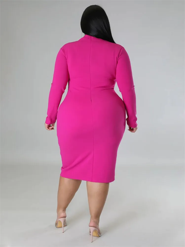 Women's V Neck High Collar Fashion Designer 4XL Midi Dresses (Plus Size)