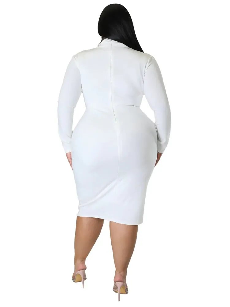 Women's V Neck High Collar Fashion Designer 4XL Midi Dresses (Plus Size)