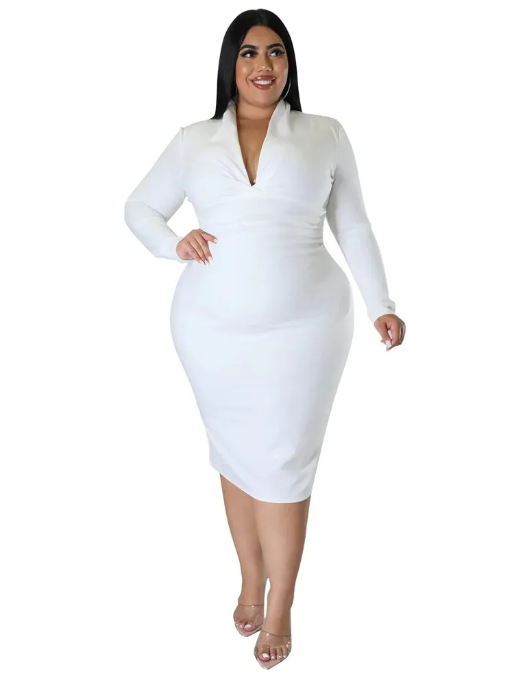 Women's V Neck High Collar Fashion Designer 4XL Midi Dresses (Plus Size)