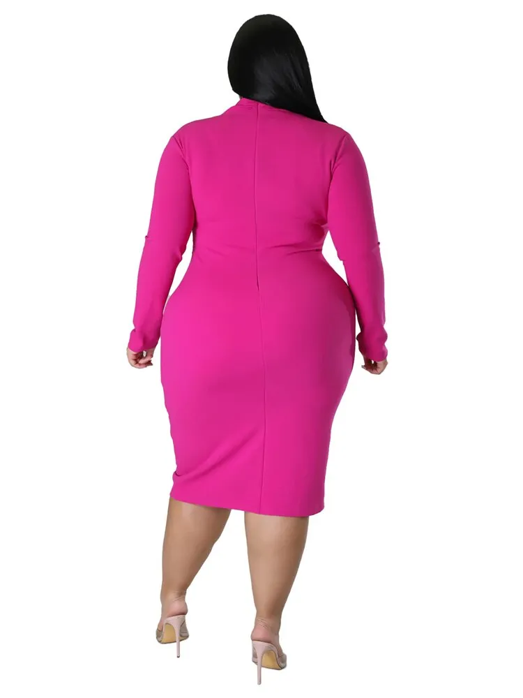 Women's V Neck High Collar Fashion Designer 4XL Midi Dresses (Plus Size)