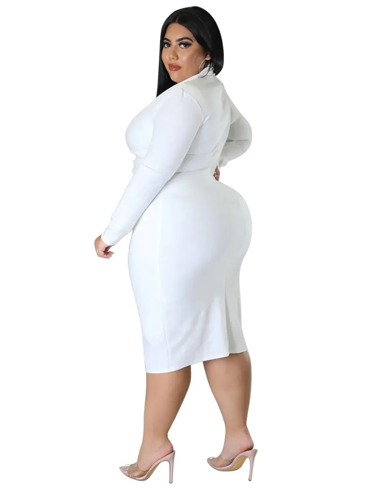 Women's V Neck High Collar Fashion Designer 4XL Midi Dresses (Plus Size)