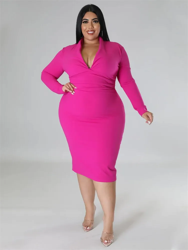 Women's V Neck High Collar Fashion Designer 4XL Midi Dresses (Plus Size)
