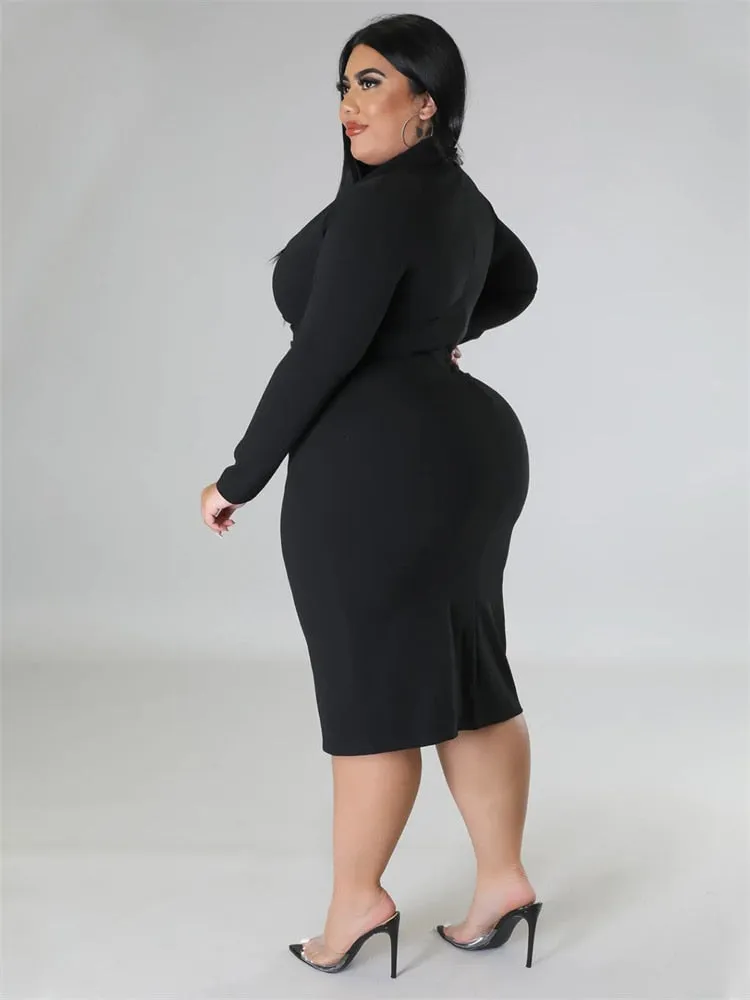 Women's V Neck High Collar Fashion Designer 4XL Midi Dresses (Plus Size)